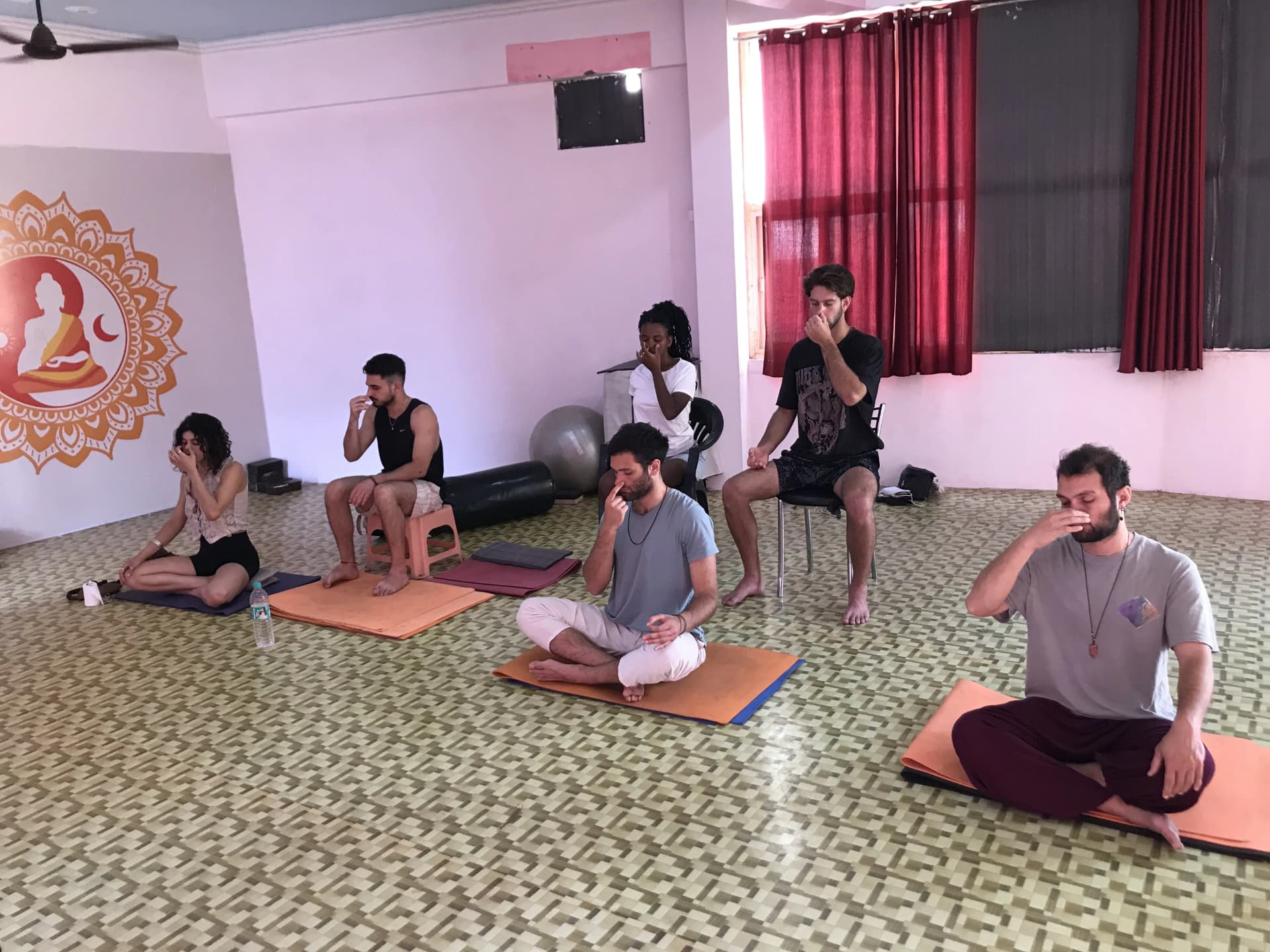 International students during group yoga practice in Rishikesh